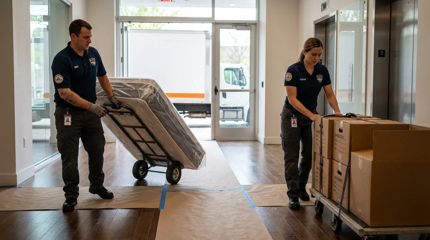 Professional apartment movers loading elevator in Allen Park, MI