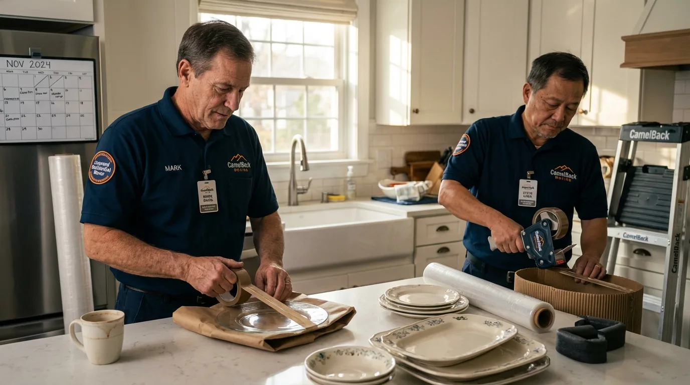 Professional crew packing kitchen dishware in Allen Park, MI